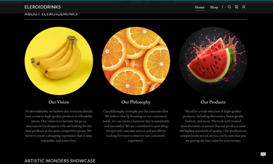 Eleroid Drinks website - about section