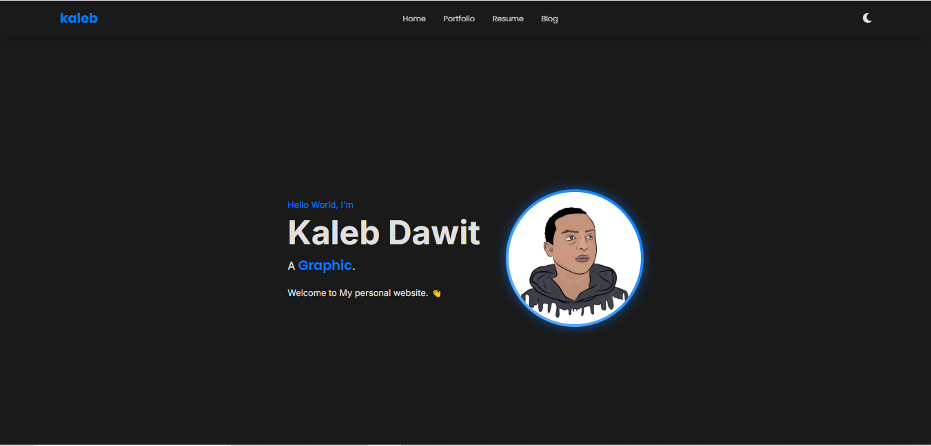 Personal Portfolio Website for Kaleb Dawit showcasing Graphic Design, Digital Marketing, and Development