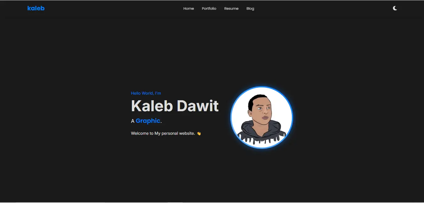 Personal Portfolio Website for Kaleb Dawit showcasing Graphic Design, Digital Marketing, and Development