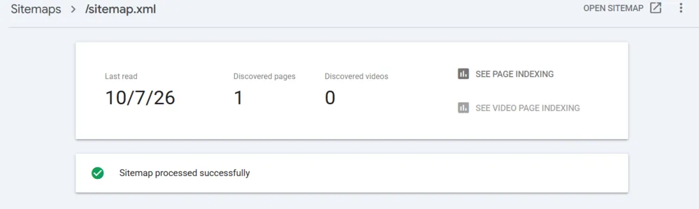 Google Search Console sitemap processed successfully